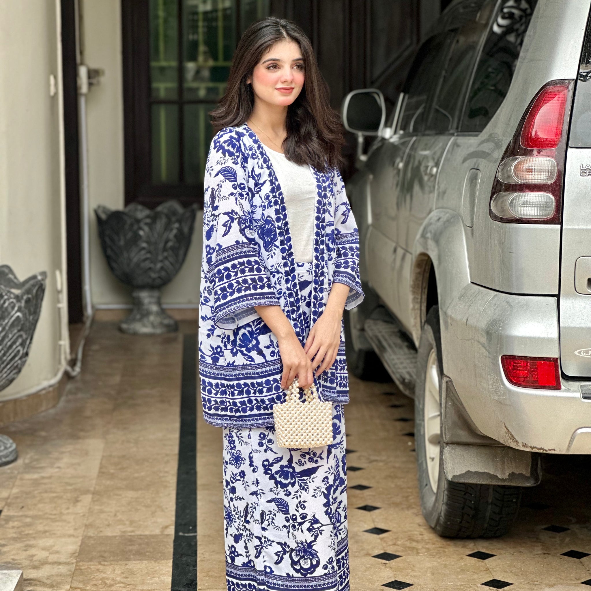 9066-Floral Print Matching Two-piece Set, Casual Half Sleeve Shirt & Wide Leg Pants Outfits, Women's Clothing
