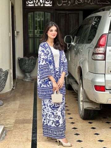 9066-Floral Print Matching Two-piece Set, Casual Half Sleeve Shirt & Wide Leg Pants Outfits, Women's Clothing
